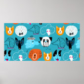 Poster Cute seamless pattern with funny dogs on a blue ba (Devant)