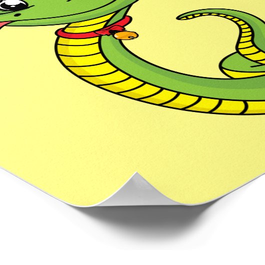 Poster Cute serpent vert avec chapeau santa dessin animé (Coin)