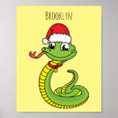 Poster Cute serpent vert avec chapeau santa dessin animé (Devant)