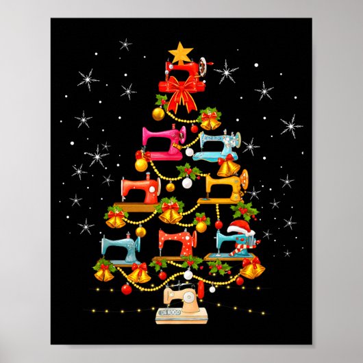 Poster Cute Sewing Machine Christmas Tree Christmas Ornam (Devant)