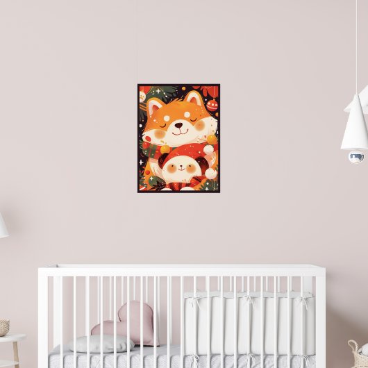 Poster Cute Shiba Inu Hugging Panda Plush (Pépinière 2)