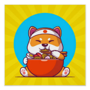 Poster Cute Shiba Inu Manger Ramen Noodle Cartoon-23054