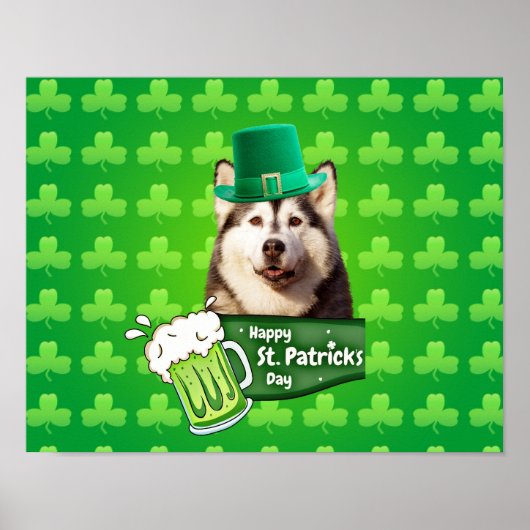 Poster Cute Siberian Husky Chien Casquette St. Patrick's  (Devant)