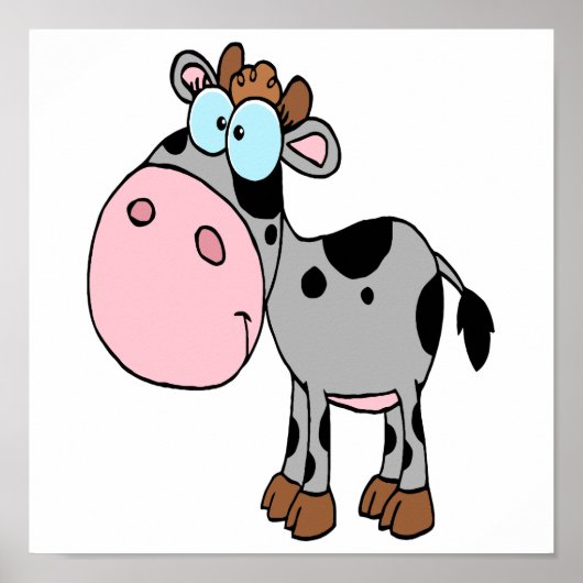 Poster cute silly cartoon baby cow calf gray (Devant)