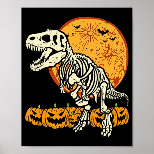 Poster Cute Skeleton Dinosaur Trex Dino Citrouille Moon B (Devant)