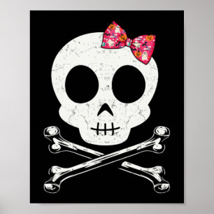 Poster Cute Skull And Crossbones Pink Bow Tie Halloween S