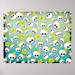 Poster Cute Skulls And Stars Pattern