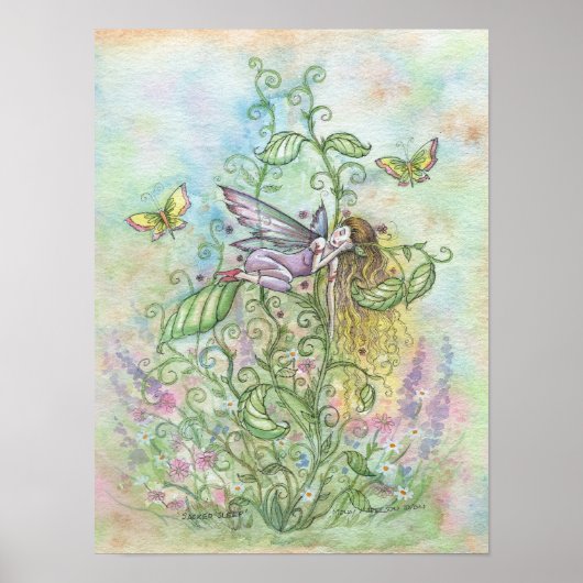 Poster Cute Sleeping Fairy and Butterflies Imaginaire Art (Devant)