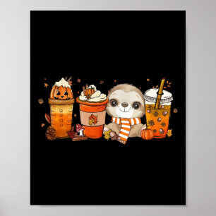 Poster Cute Sloth Citrouille Spice Coffee Latte Automne