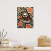 Poster Cute Sloth Elegant Floral William Morris Inspired (Cuisine)