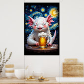 Poster Cute smiling monster with a mug of beer and starry (Cuisine)