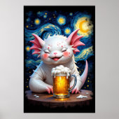 Poster Cute smiling monster with a mug of beer and starry (Devant)