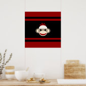 Poster Cute Smiling Sock Monkey Face on Red Black (Cuisine)