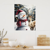 Poster Cute Snowman and Reindeer Christmas Wall Art (Cuisine)