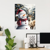 Poster Cute Snowman and Reindeer Christmas Wall Art (Bureau à domicile)