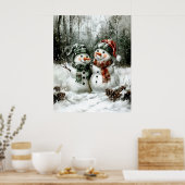 Poster Cute Snowman Couple Christmas Wall Art (Cuisine)