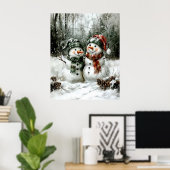 Poster Cute Snowman Couple Christmas Wall Art (Bureau à domicile)