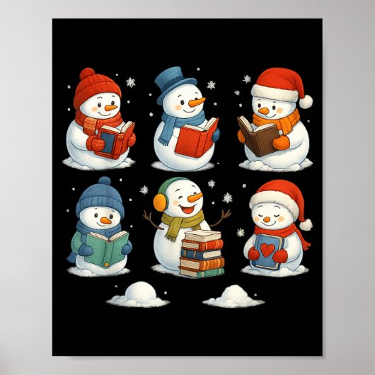 Poster Cute Snowman Reading Books Christmas Winter Book L (Devant)