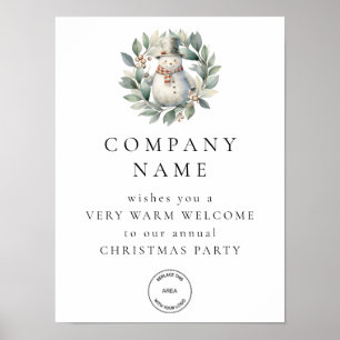 Poster Cute Snowman Welcome Company Logo de la fête de No