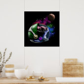 Poster Cute Space Chat avec Casque Galaxy Nebula (Cuisine)