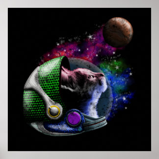 Poster Cute Space Chat avec Casque Galaxy Nebula