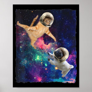 Poster Cute Space Chat vs Space Chien Galaxy Epic Feu In 