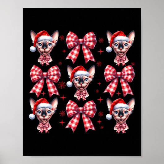 Poster Cute Sphynx Chat Rouge Plaid Coquette Bow Noël W (Devant)