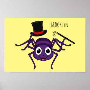 Poster Cute spider in top hat cartoon