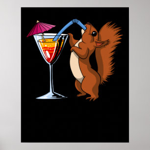 Poster Cute Squirrel Animal Boire Cocktail Party