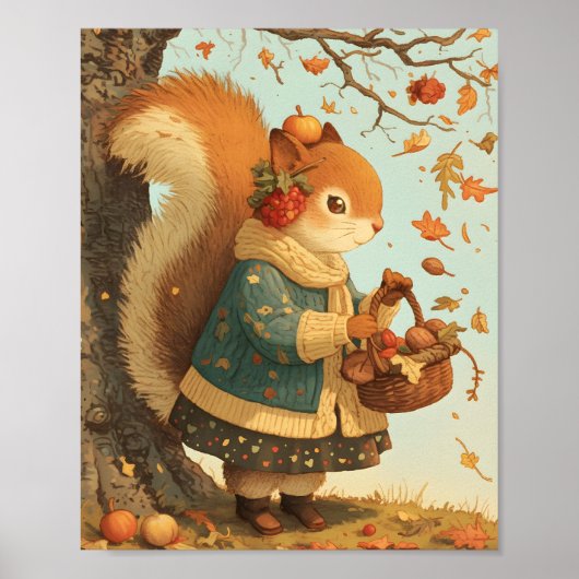 Poster Cute Squirrel Autumn Animal Nursery Wall Art Print (Devant)