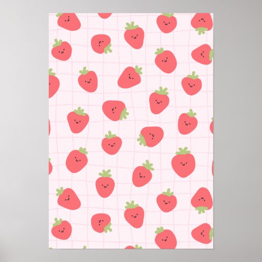 Poster Cute Strawberry Pattern – Kawaii Strawberry (Devant)