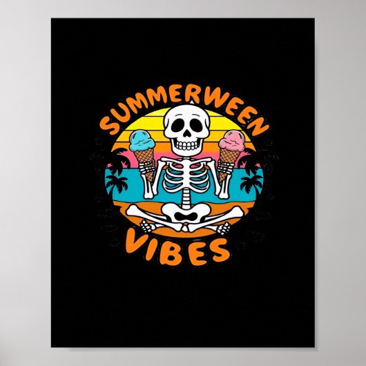 Poster Cute Summerween Vibes Skeleton IceCream Summer Vac (Devant)