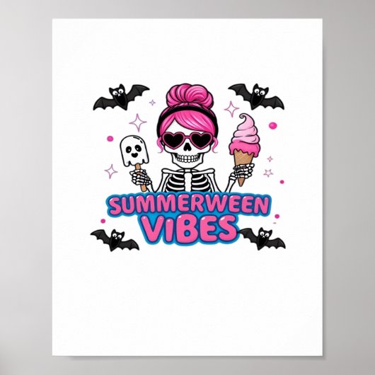 Poster Cute Summerween Vibes Skeleton IceCream Summer Vac (Devant)