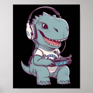 Poster Cute T. Rex-dinosaur Jouer Jeu Vidéo Jeu Jeu