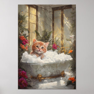 Poster Cute Tabby Cat Se Détendre Dans Une Luxueuse Salle