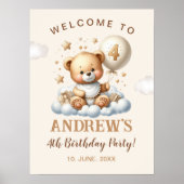 Poster Cute Teddy Bear 4th Birthday Wall Decoration (Devant)