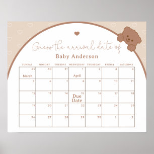 Poster Cute Teddy Bear Devine le calendrier de la date d'