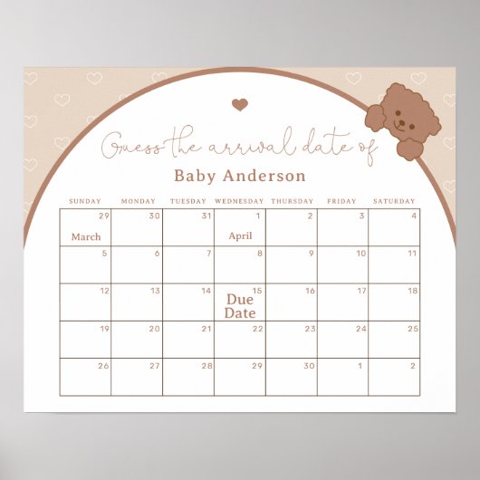 Poster Cute Teddy Bear Devine le calendrier de la date d' (Devant)