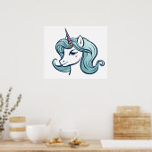 Poster Cute tête de licorne (Cuisine)