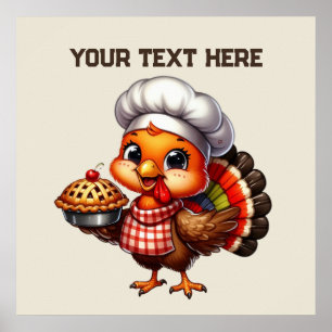 Poster Cute Thanksgiving tourte dinde personnalisable
