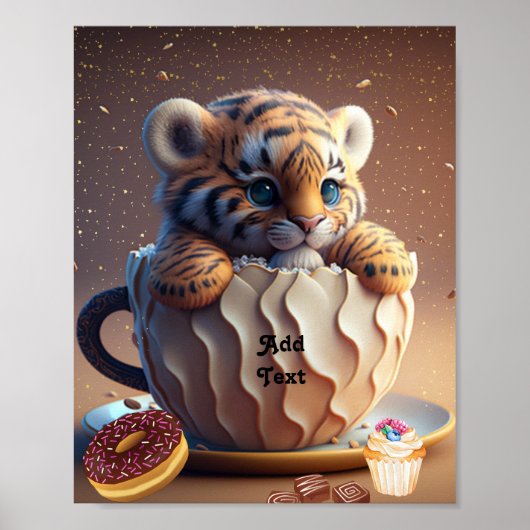 Poster Cute Tiger Cub in a Mug Personalized Nursery (Devant)