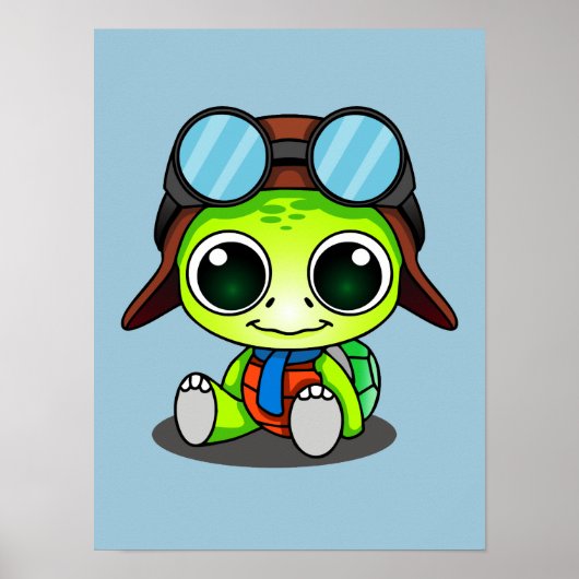 Poster Cute tortue caricaturale en Aviator Casquette (Devant)