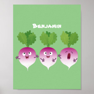 Poster Cute turnip légumes trio chanter dessin animé