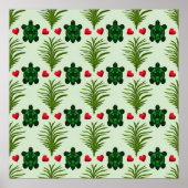 Poster Cute Turtle Pattern Aesthetic | Tropical Leaves Bu (Devant)