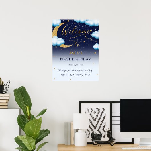 Poster Cute Twinkle Little Star Blue Boy 1er anniversaire (Bureau à domicile)