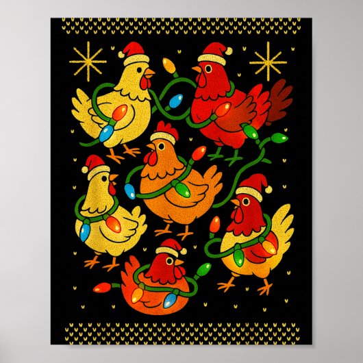 Poster Cute Ugly Christmas Chickens Hen Shirt Funny Xmas (Devant)