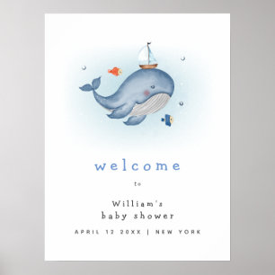 Poster Cute Under The See Whale Boat Baby shower Welcome