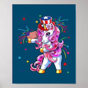 Poster Cute Unicorn 4 juillet Filles Enfants Femmes