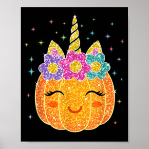 Poster Cute Unicorn Citrouille Halloween Thanksgiving