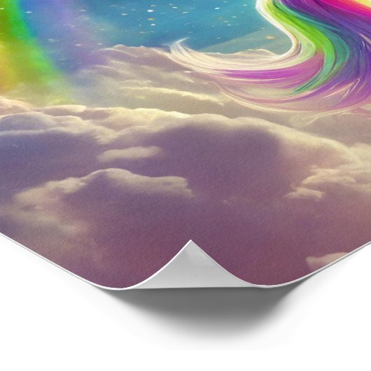 Poster Cute Unicorn devant un arc-en-ciel (Coin)